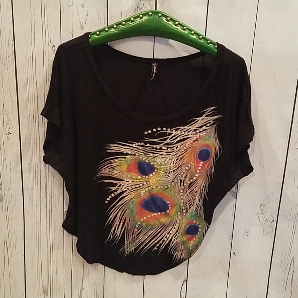 Lilly Bleu Size M Black "Peacock Feather" CropTop!